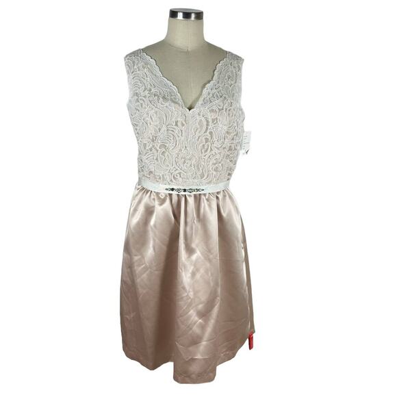 AFTER SIX 6707 Ivory Cream Lace Cocktail Length A-Line Mini Dress Size 14 Belted - Picture 1 of 7